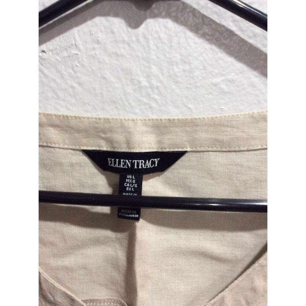 Linen short sleeve tan Large L VNC top shirt Ellen Tracy half zip front - Picture 4 of 7